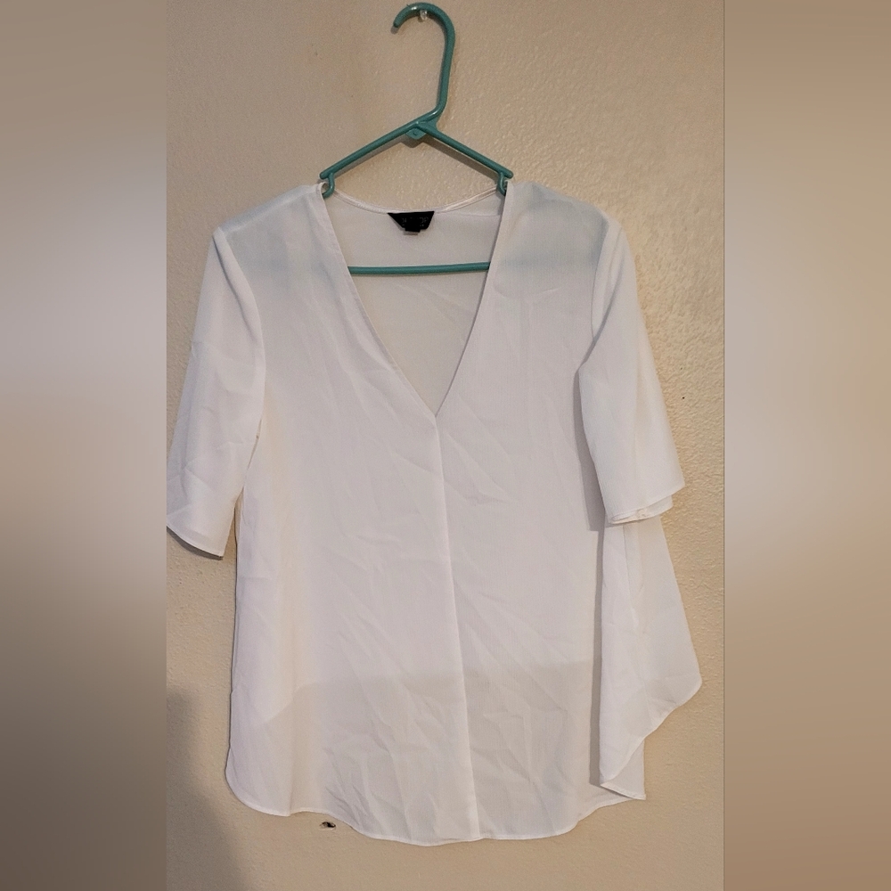 Topshop White V-Neck Blouse